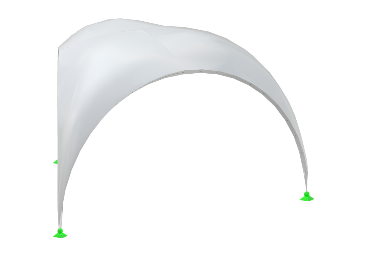 Detailansicht einer halbkugelförmigen Fläche und eines Segelgewölbes mit dreieckigem Grundriss, die Rotationsschalenstrukturen darstellen.