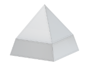 Rechteckige Pyramidenstruktur mit einem sich verjüngenden unteren Abschnitt, die Ingenieursgeometrie und Detaillierung zeigt.