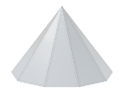 Ein 3D-Modell einer neuneckigen Pyramide, das parametrische Eingabeoptionen für ihren Entwurf anzeigt, mit anpassbarer Kantenanzahl und Abmessungen.