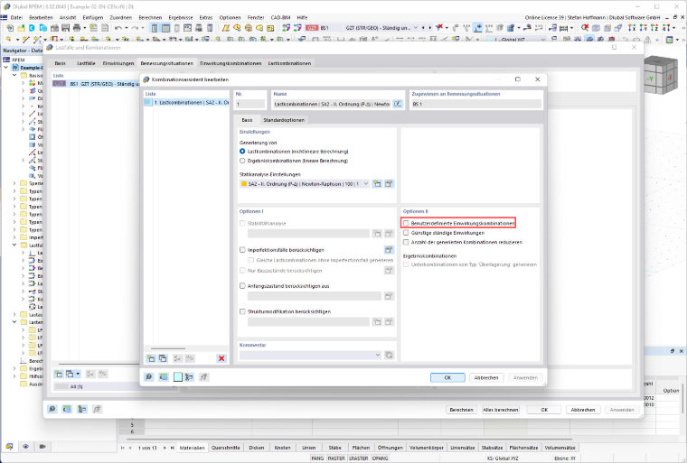 FAQ 005342 | Es werden keine automatischen Lastkombinationen erzeugt. Was kann ich tun?