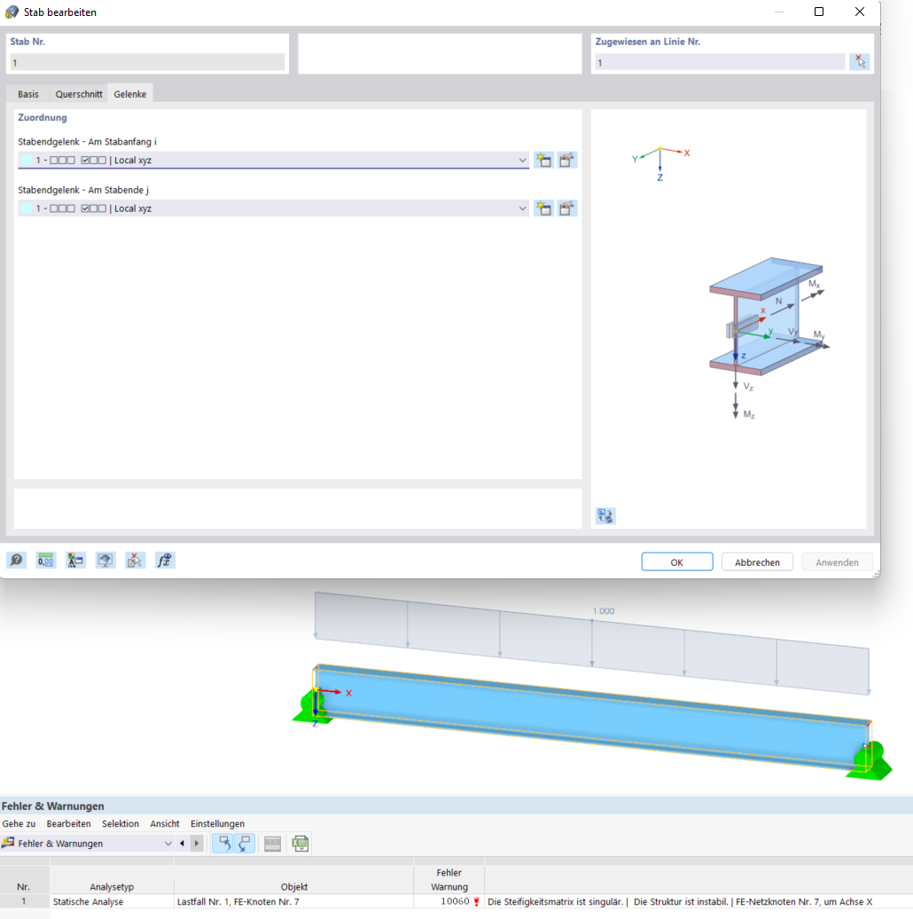FAQ 005345 | Mein Modell in RFEM6 / RStab9 ist instabil. Was könnte die Ursache sein?