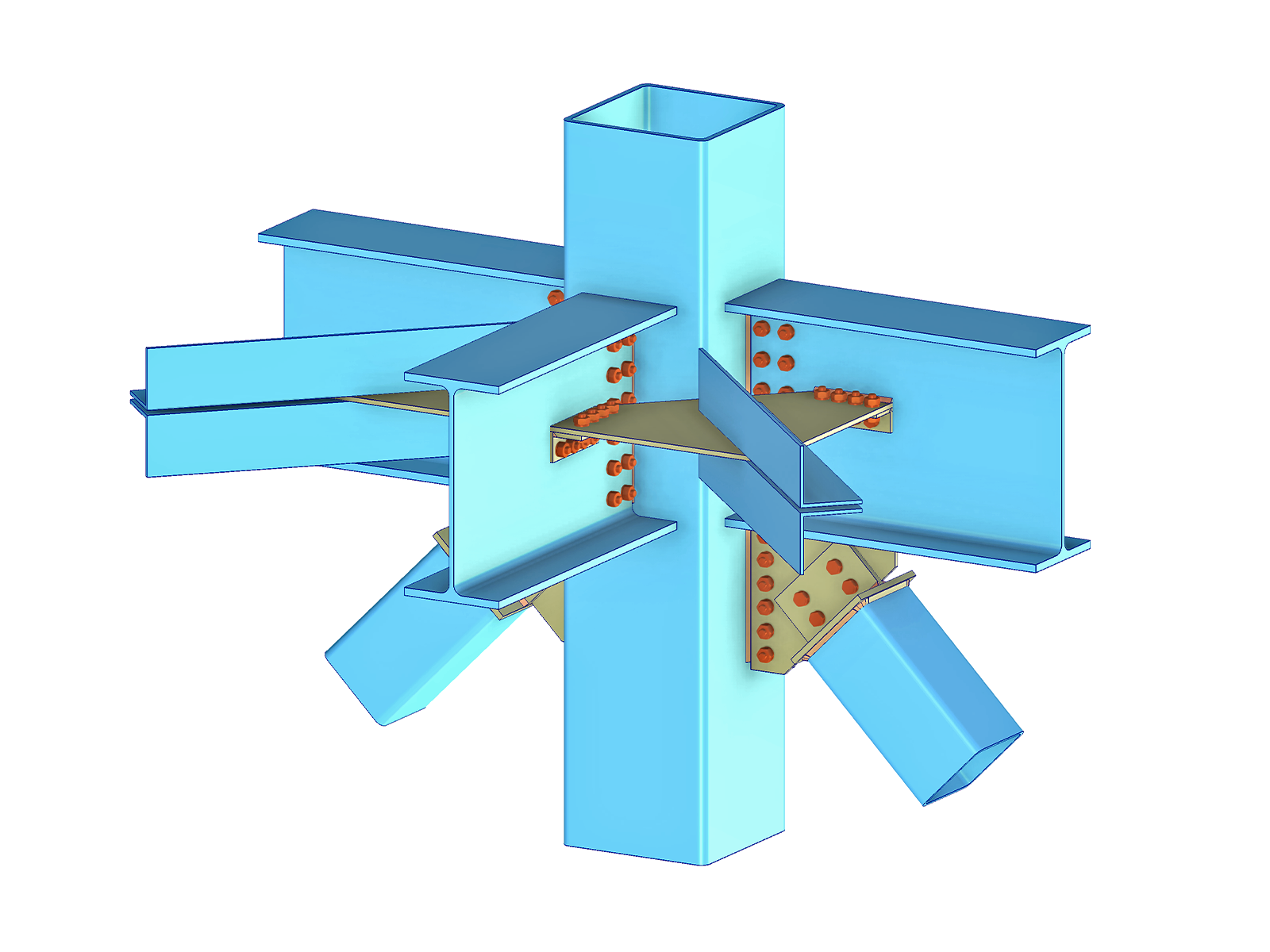 Stahlverbindung Träger-Stütze mit Diagonalen