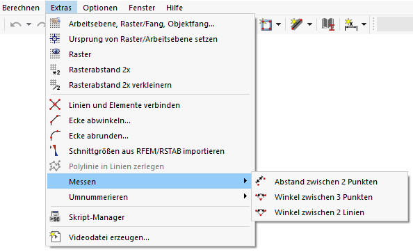 Menüfunktionen 'Messen'
