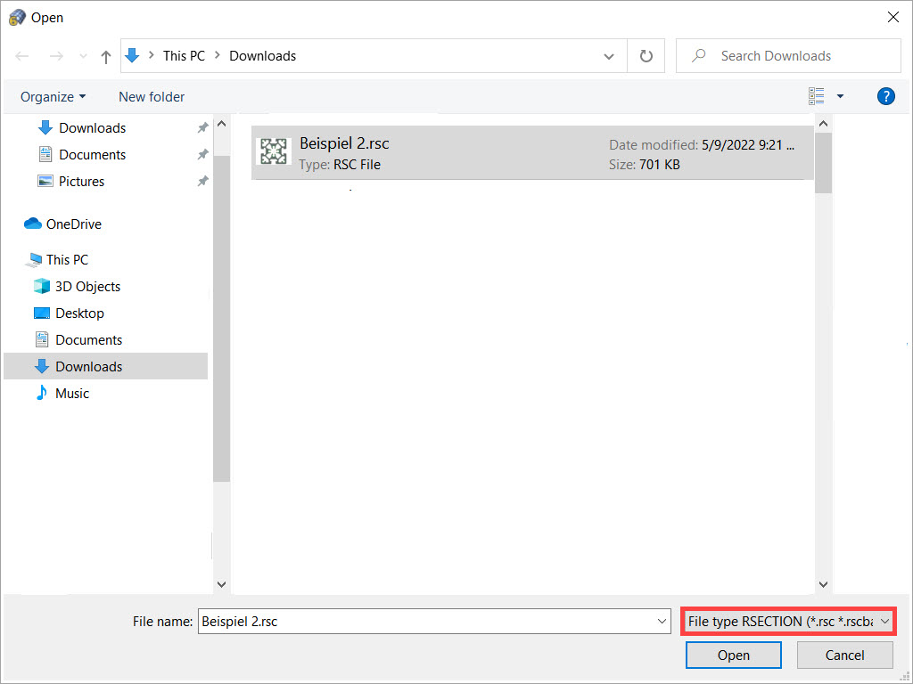 Öffnen einer RSECTION-Datei in RFEM 6