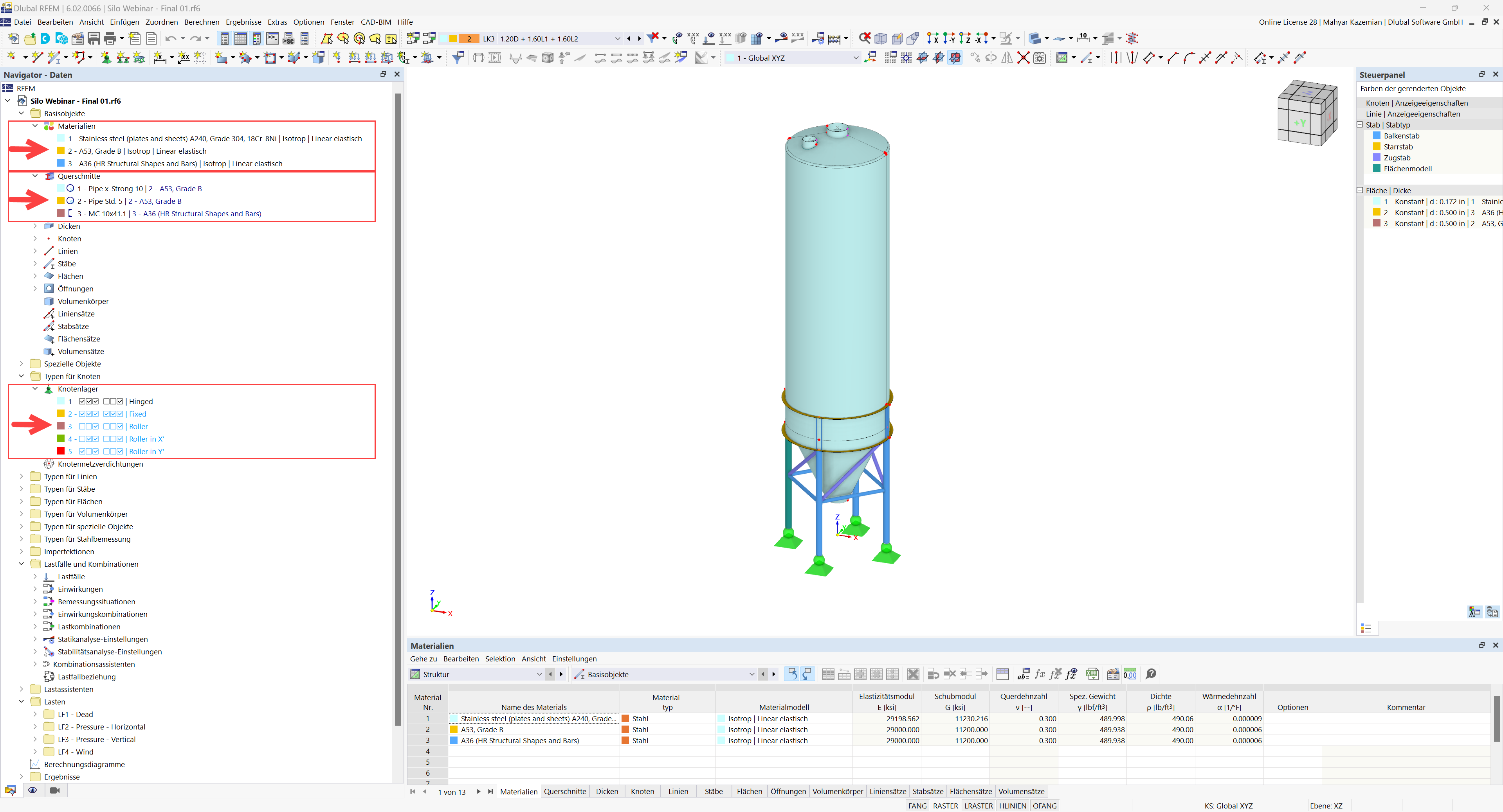 RFEM-Modell eines Silos