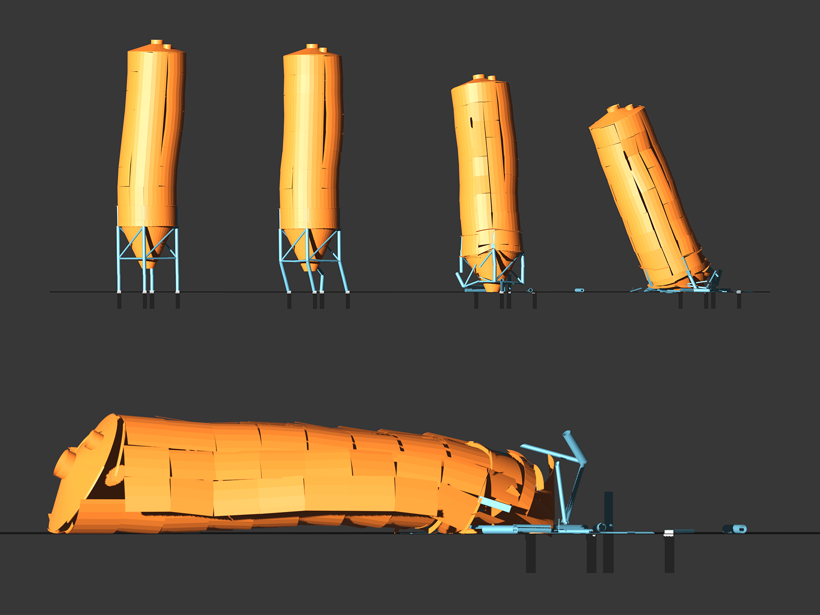 Stadien des Einsturzes infolge eines Erdbebens | Rendering in Blender 3.5.