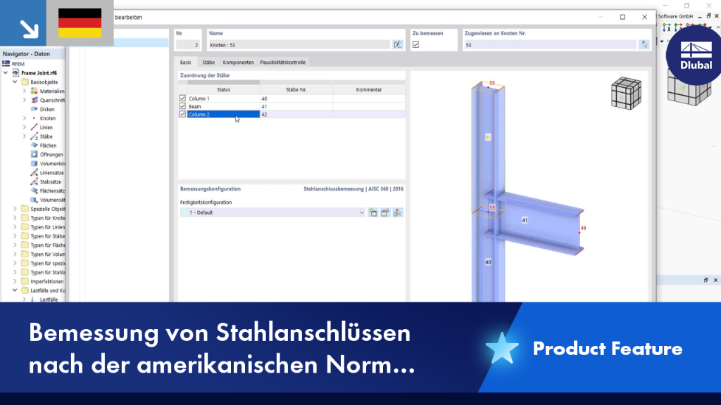 Bemessung von Stahlanschlüssen gemäß der US-amerikanischen Norm ANSI/AISC 360-16 ohne Nennung von Softwaredetails.