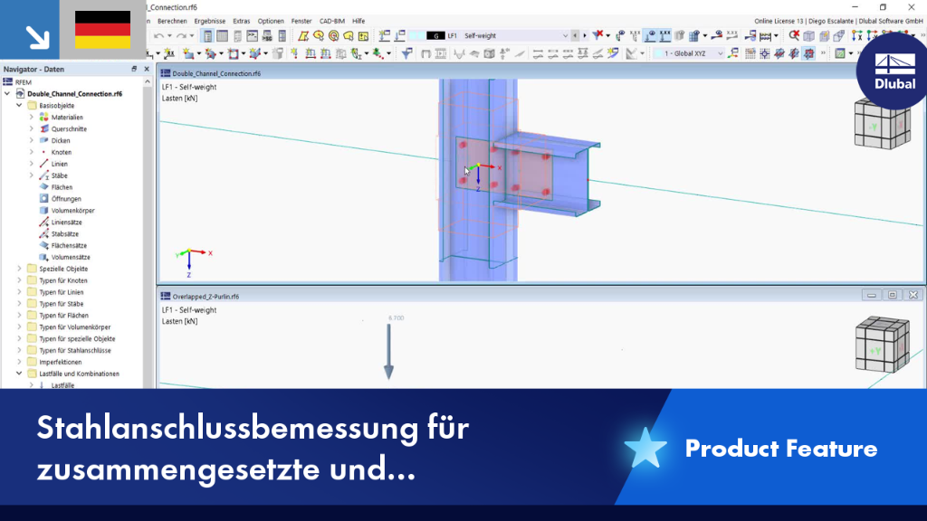 Berechnung von Stahlanschlüssen für dünnwandige, zusammengesetzte Querschnitte in der Tragwerksplanung.