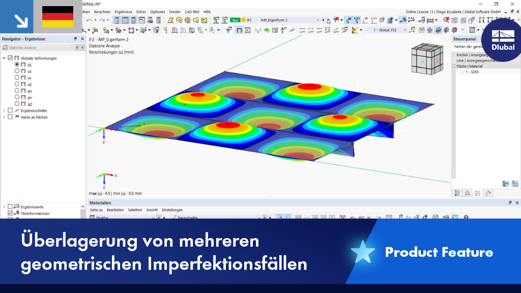 Visualisierung von überlagerten geometrischen Imperfektionsfällen in einer Strukturvariante.