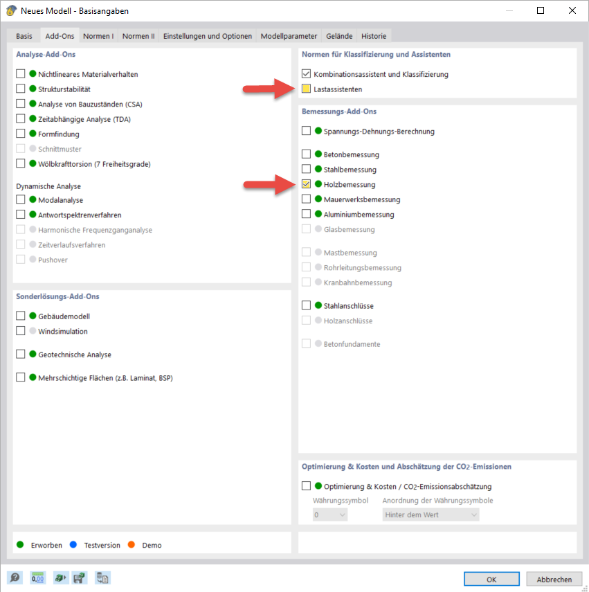 Add-On Holzbemessung aktivieren