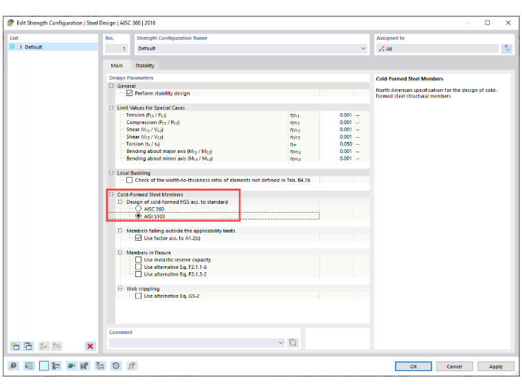 FAQ 005376 | Welche genormten Querschnitte gelten für die Bemessung von kaltgeformten Stahlprofilen nach AISI in RFEM 6?