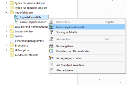 Imperfektionsfall-Verwaltung während der Strukturmodellierung in technischer Software.