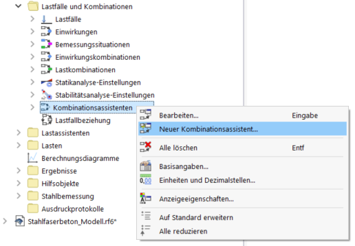 Neuer Kombinationsassistent wird erstellt mit relevanten Informationen.