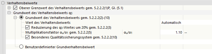 Erdbebenkonfiguration - Grundwert des Verhaltensbeiwerts