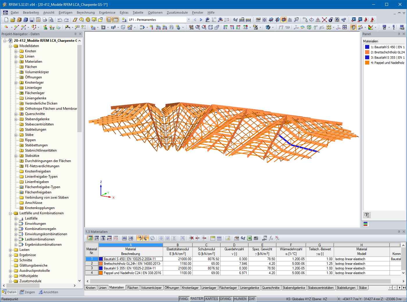 Stabwerksmodell in RFEM 5 (© LCA Construction Bois)