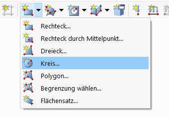 Grafische Darstellung zur Erstellung einer kreisförmigen Fläche mit CAD-Tools.