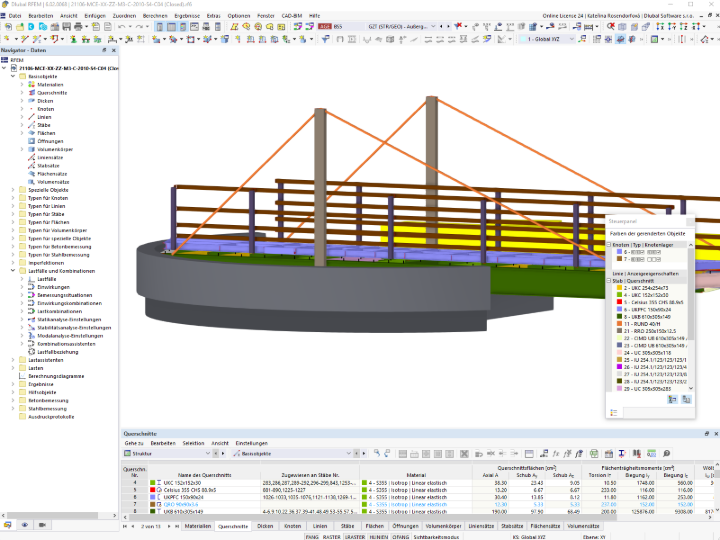 RFEM-Model der Airedale Drehbrücke im geschlossenen Zustand
