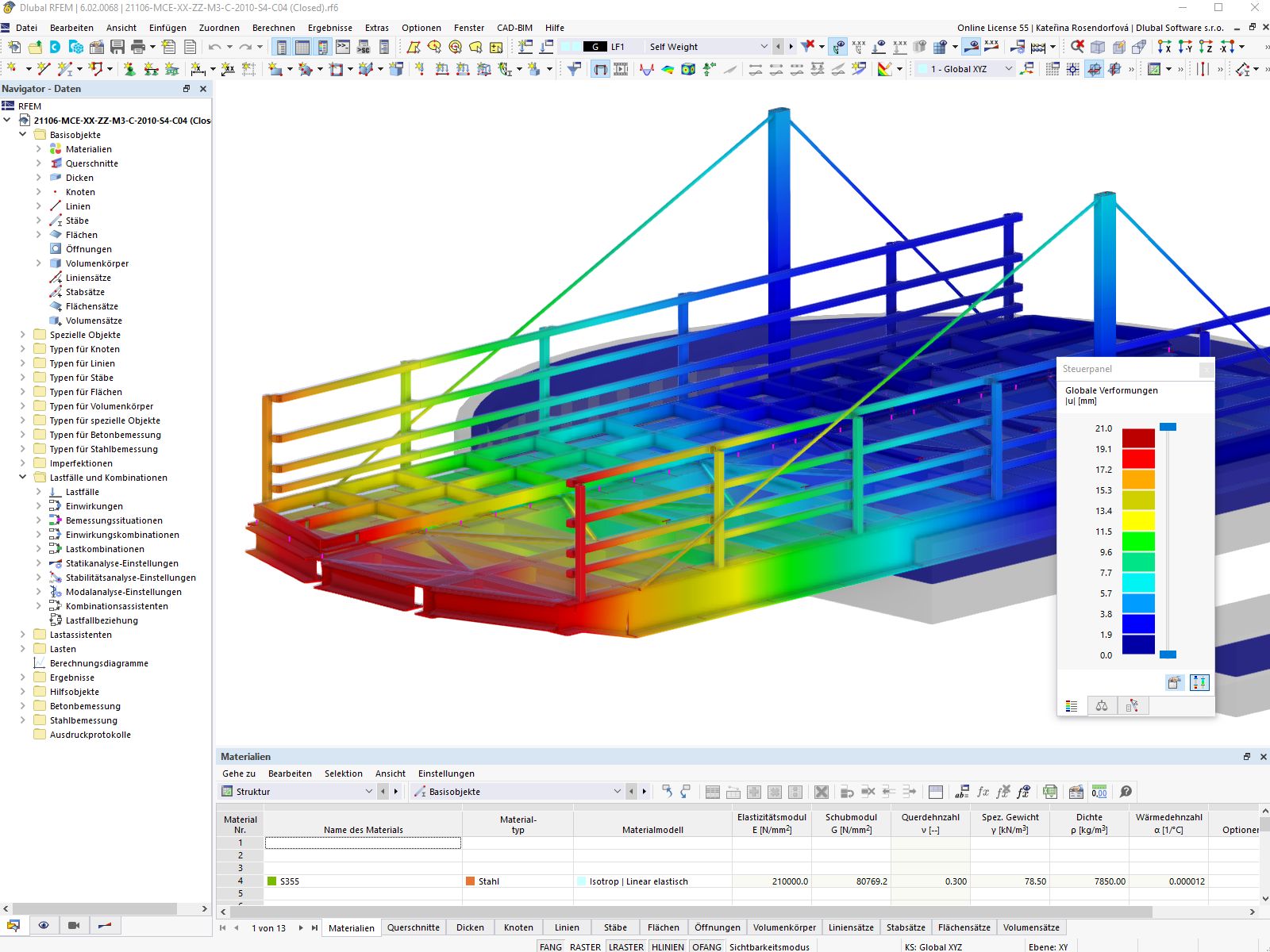 Verformungen der Airedale Drehbrücke in RFEM