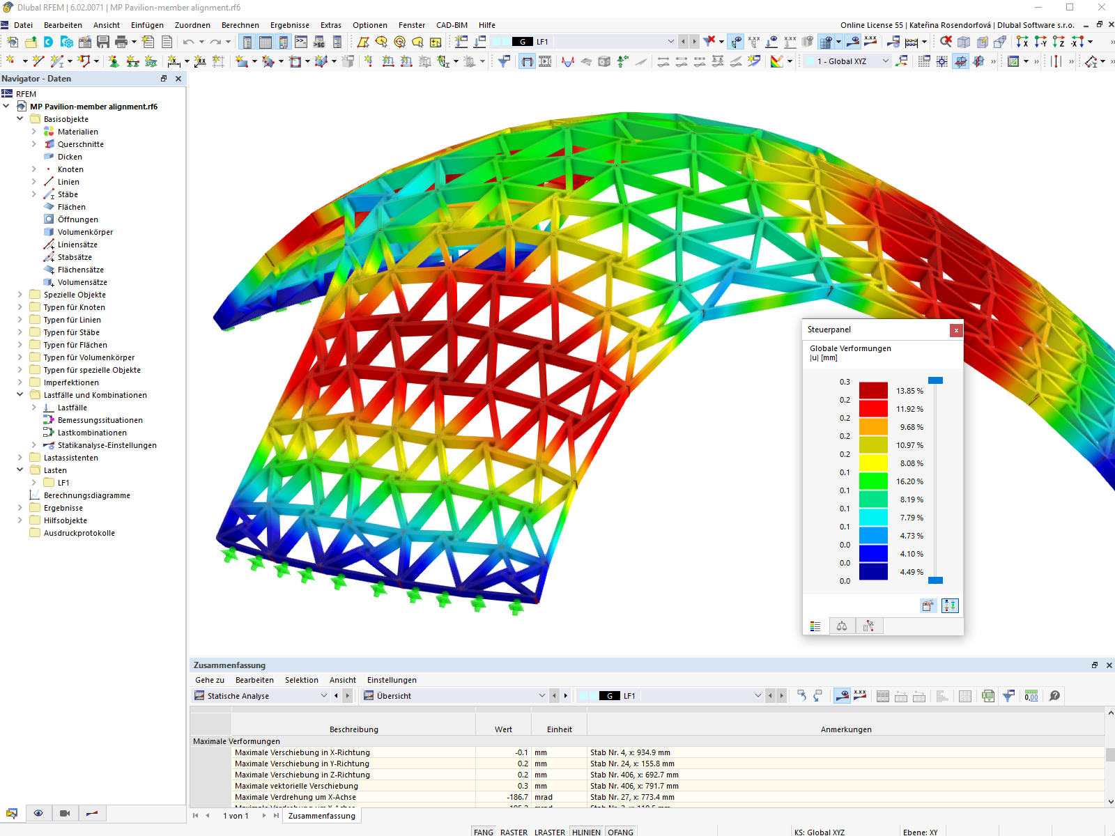 Verformungsbild der Holzgitterschale in RFEM | © Digital Timber Construction DTC, TH Augsburg