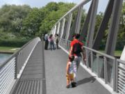 Brücke mit schräggestelltem außenliegendem Fachwerkträger (Visualisierung) | © Keipke Architekten BDA