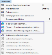 Menü 'Berechnen' für Cloud-Berechnungen