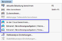 Menü 'Berechnen' für Cloud-Berechnungen