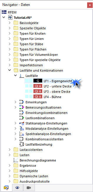 Für die dynamische Analyse relevante Navigator-Elemente