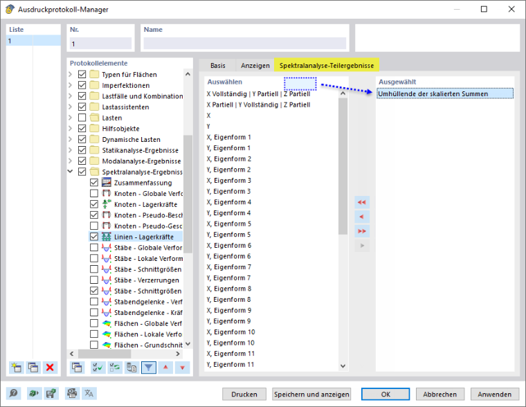 Auswahl der Ergebnisse der Umhüllenden der skalierten Summen