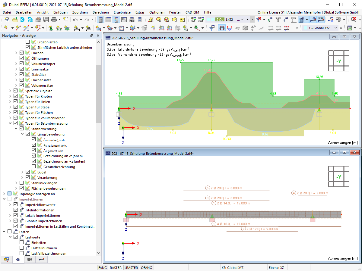 Grafische Darstellung der Stabbewehrung und Verformungen im Beton für eine genaue Analyse.