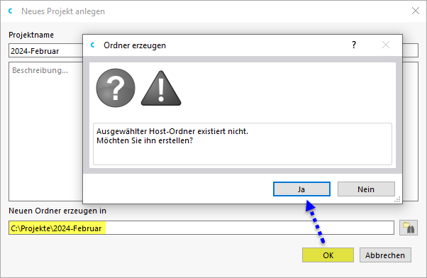 Neuen Projektordner erzeugen