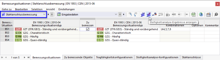 Steifigkeitsanalyse starten
