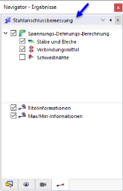 Navigator - Ergebnisse für Stahlanschlussbemessung