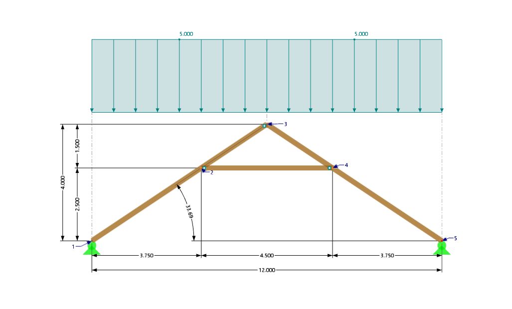 VE 009956 | Kehlbalkendach: Statisches System, Maße und Lastangriff 1