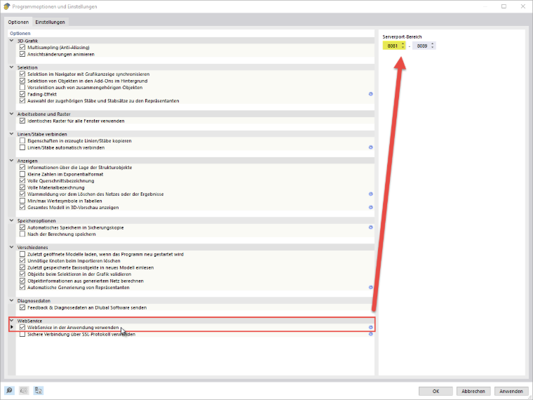 Serverport-Bereich in RFEM 6