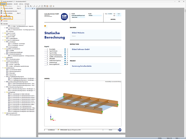 FAQ 005519 | Wie kann ich in RFEM 6 / RSTAB 9 ein Ausdruckprotokoll nach Microsoft Word oder Excel exportieren?