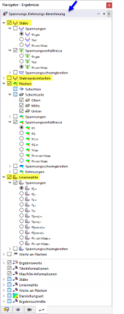 Navigator - Ergebnisse für Spannungs-Dehnungs-Berechnung