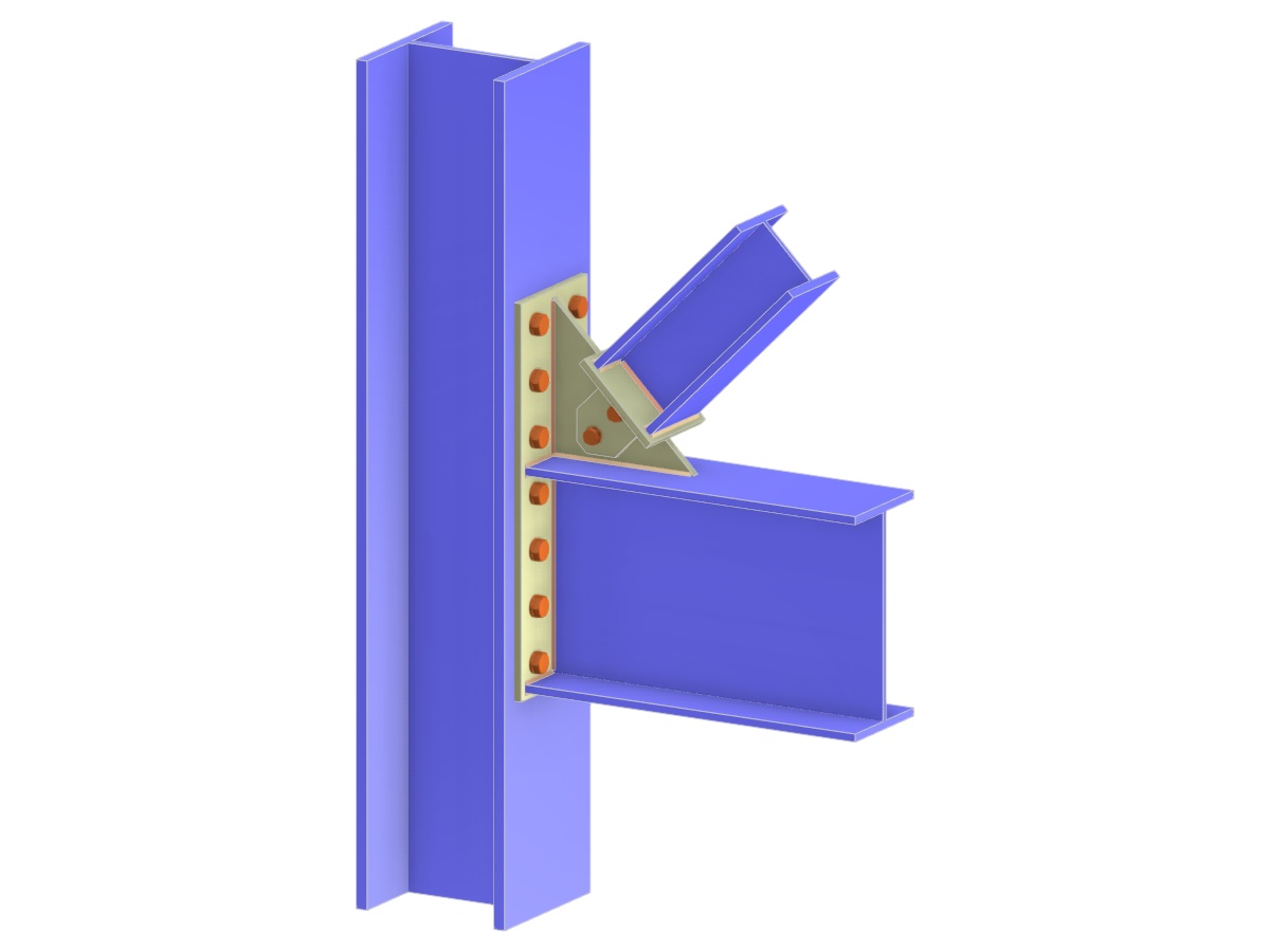 Modell 005102 | Träger und Diagonalverband zu Stützenflanschverbindung mittels überstehender Stirnplatte und Zungenplatte