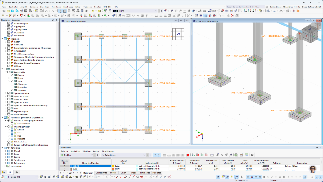 Digital modellierte Betonfundamente im RFEM 6 Berechnungsmodell