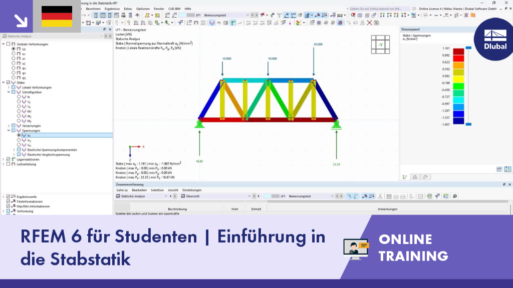 Online-Training für Stabstatik für Studenten in RFEM 6 vorgestellt.