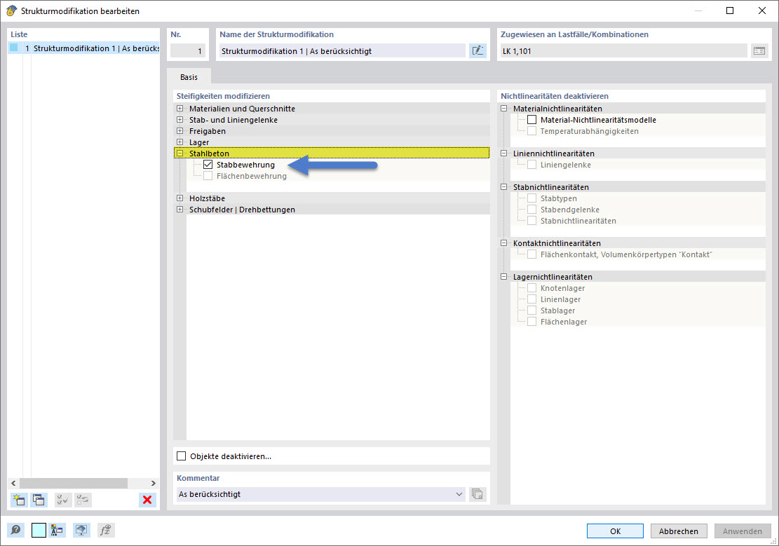 Schematische Darstellung | Integration von Betonstahl in Analyse