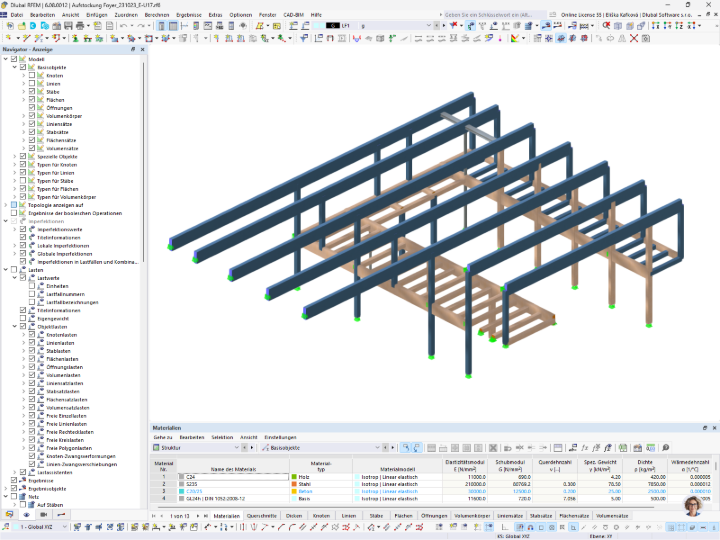 Das RFEM 6 Modell zeigt die strukturellen Erweiterungen der Vilstalhalle in Vilsbiburg.