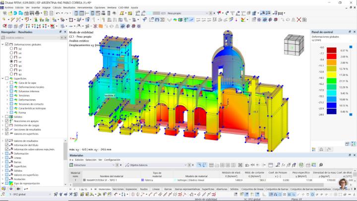 Kirchenmodell mit Farbskala der Verschiebungen