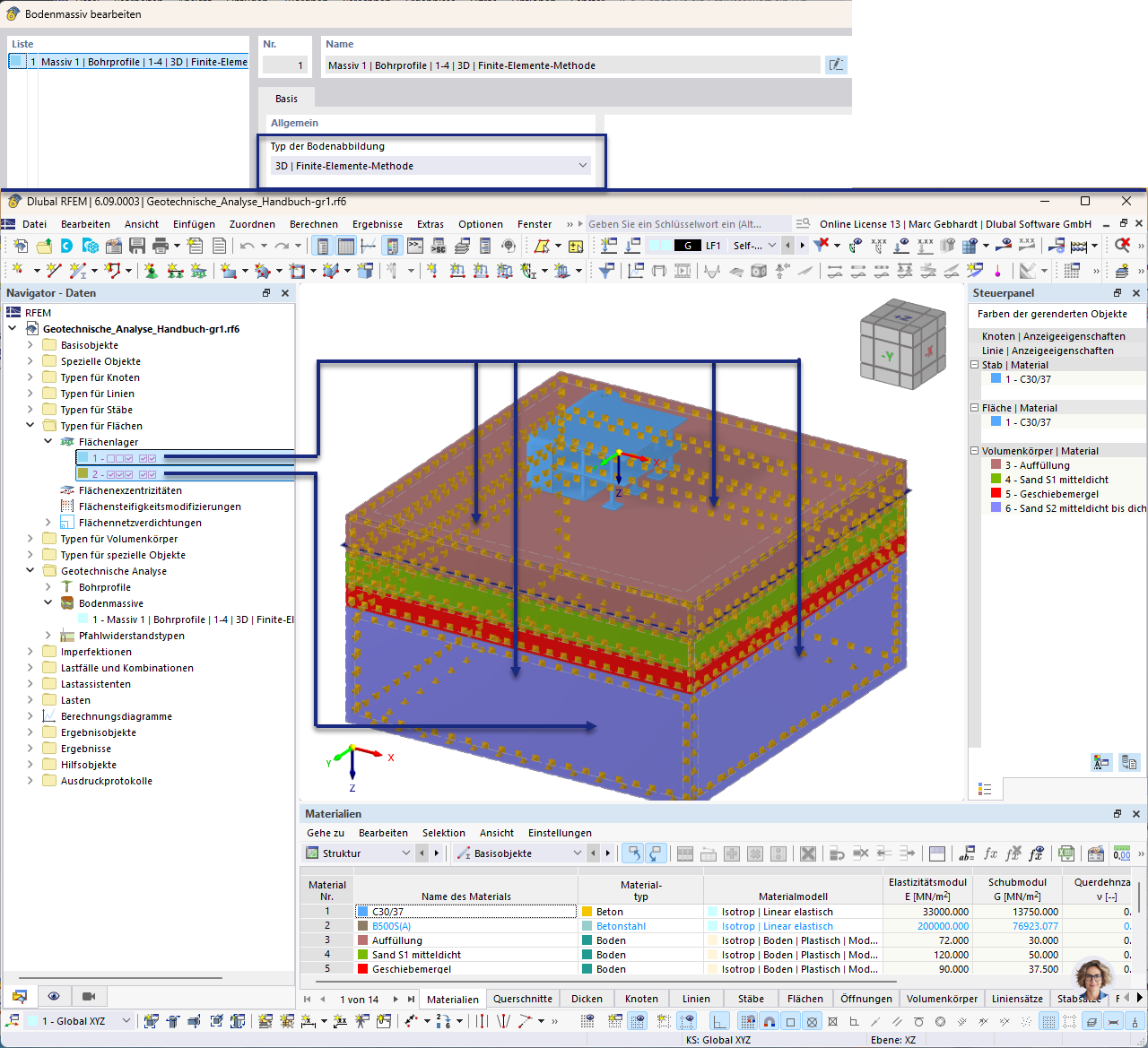 3D Bodenabbildung | Finite Elemente Methode | Generierte Lagerung | Geotechnische Analyse