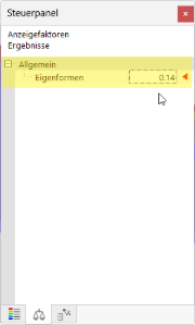 Das Steuerpanel zeigt die Überhöhung der Eigenformen mit präzisen Ergebnissen