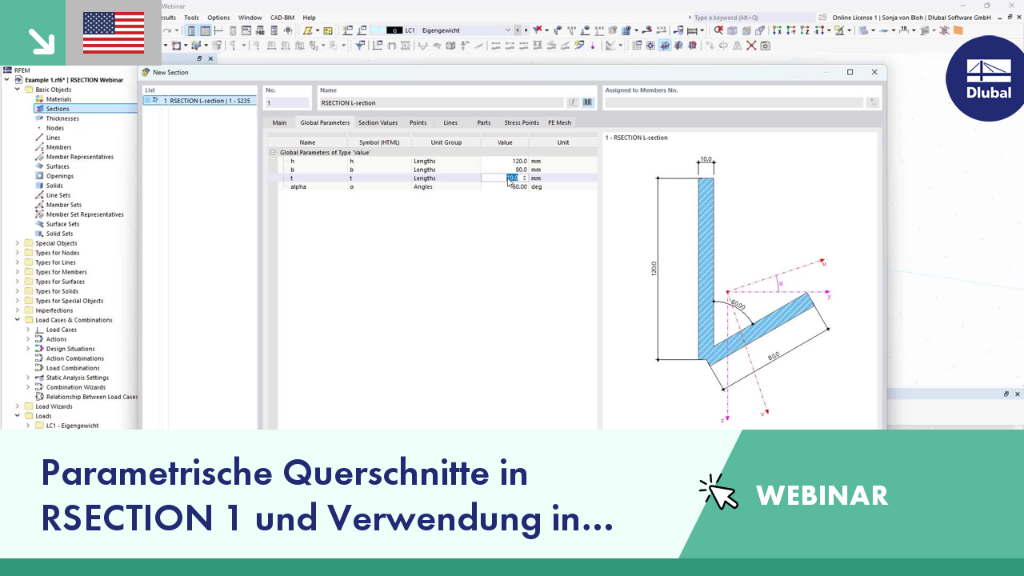 Das Bild wirbt für ein Webinar über parametrische Querschnitte in RSECTION 1 und ihre Verwendung in RFEM 6.