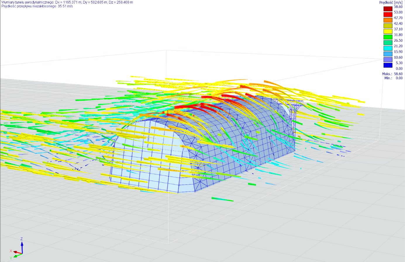 Visualisierung des rekonstruktiven Entwurfs eines Militärluftschiffhangars aus der Zeit des Ersten Weltkriegs, erstellt mit RFEM 6 und RSTAB 9.