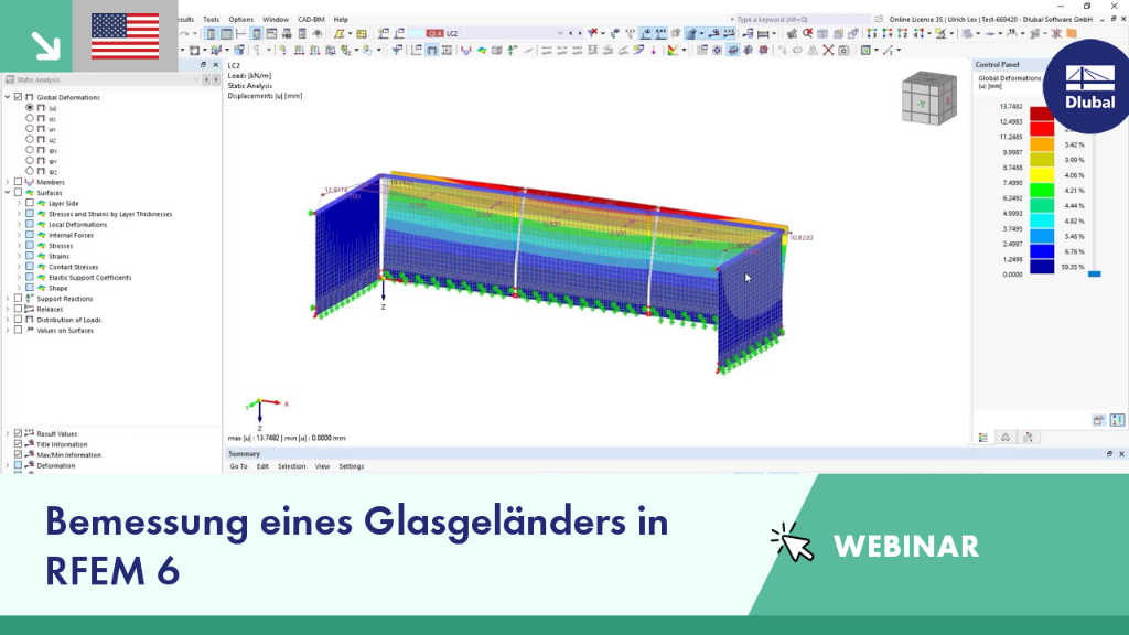 Webinar-Übersicht über die Bemessung von Glasgeländern in RFEM 6 zur Demonstration der statischen Berechnung.