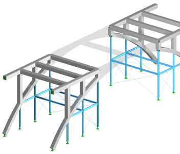 Visualisierung der Analyse von Bauzuständen für RFEM 6 zur Veranschaulichung des phasenweisen Modellierungsprozesses.