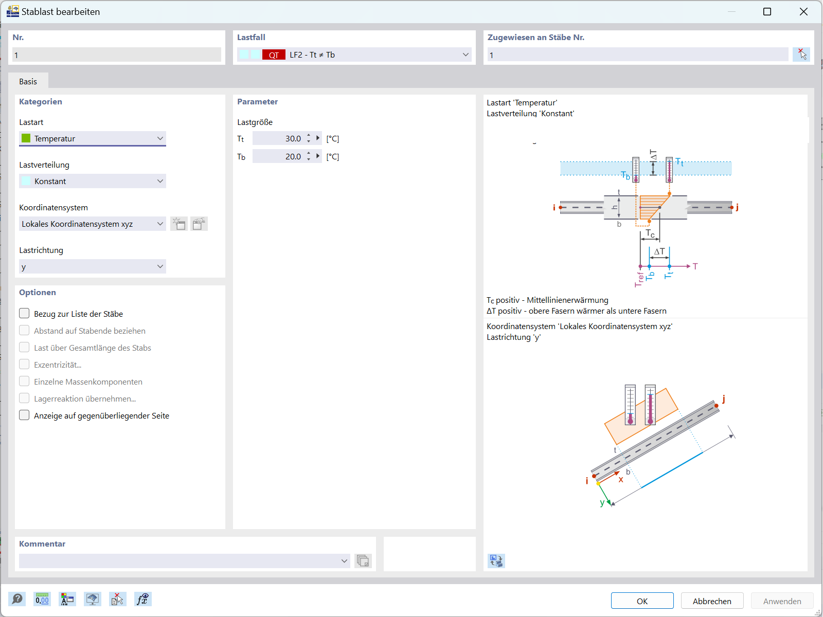 Statische Analyse, die die kombinierten Membran- und Biegeeffekte mit verschiedenen Schnittgrößeneinstellungen in RFEM 6 zeigt.