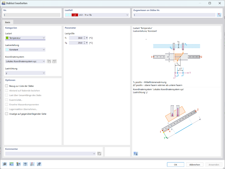Statische Analyse, die die kombinierten Membran- und Biegeeffekte mit verschiedenen Schnittgrößeneinstellungen in RFEM 6 zeigt.